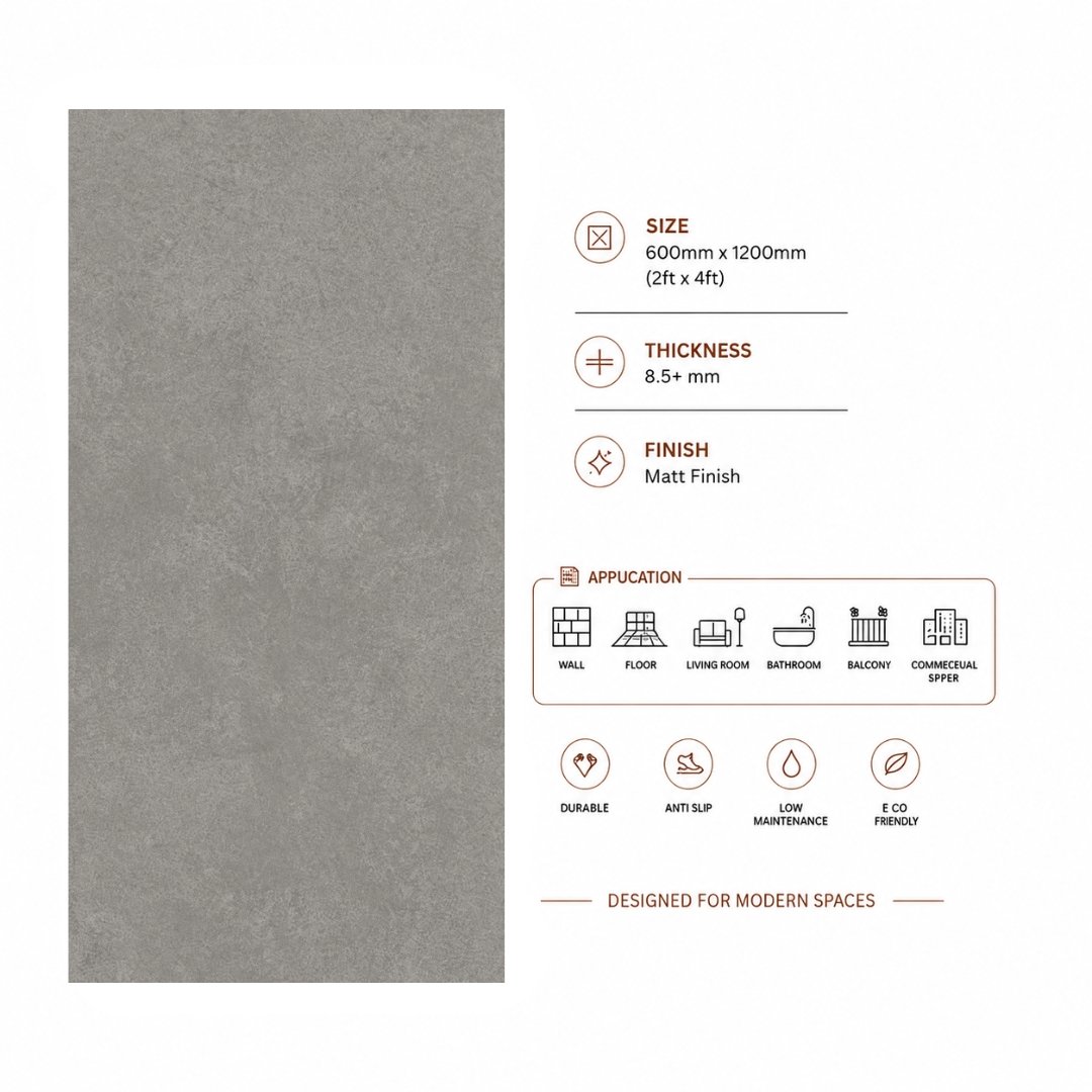 AL Cemento Nero Plain and texture Living Area Tiles - My Home Studio